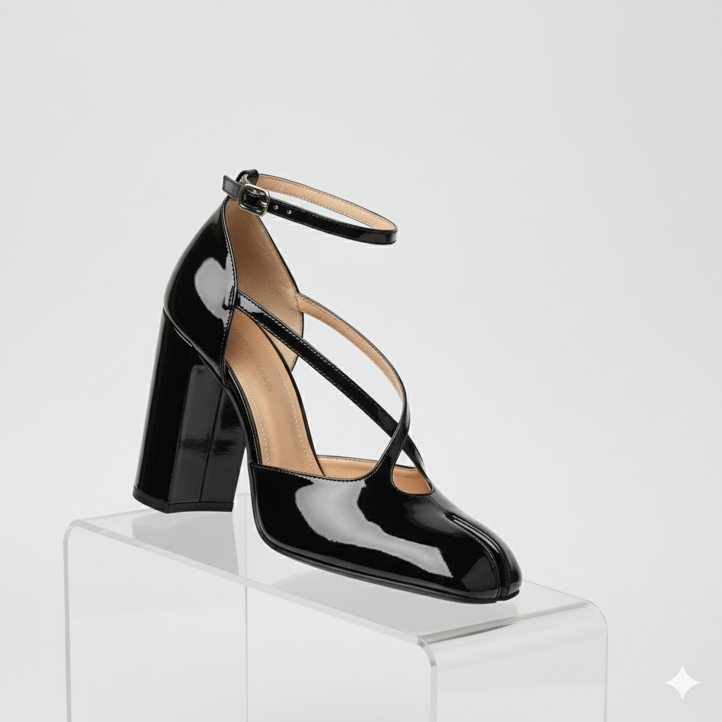 2025 New Women's Wrapped Toe Sandals Black Split Toe Thick Heel Back Strap Shallow Large Size Casual Women Large Size Tabi Shoes