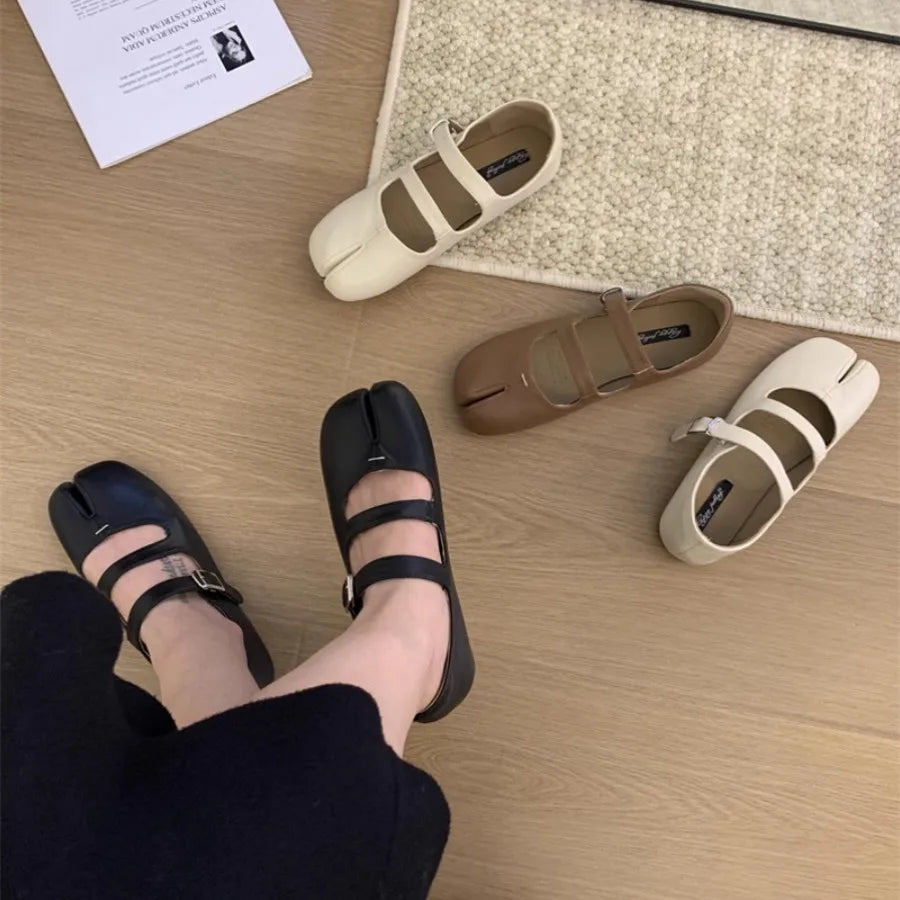 Bailamos Brand Fashion Split Toe Flats Shoes Women Ballerina Ninja Tabi Cozy Loafers Female Casual Moccasins Ladies Ballet Shoes