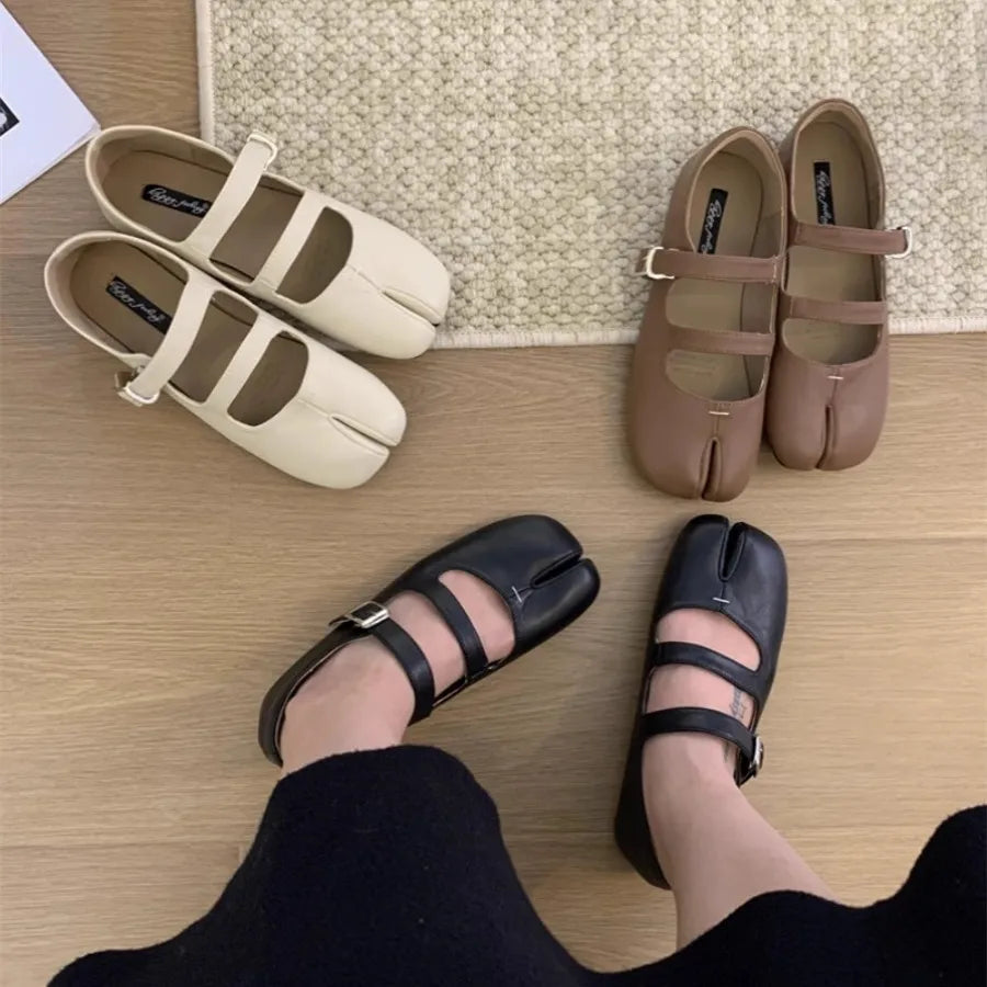 Bailamos Brand Fashion Split Toe Flats Shoes Women Ballerina Ninja Tabi Cozy Loafers Female Casual Moccasins Ladies Ballet Shoes