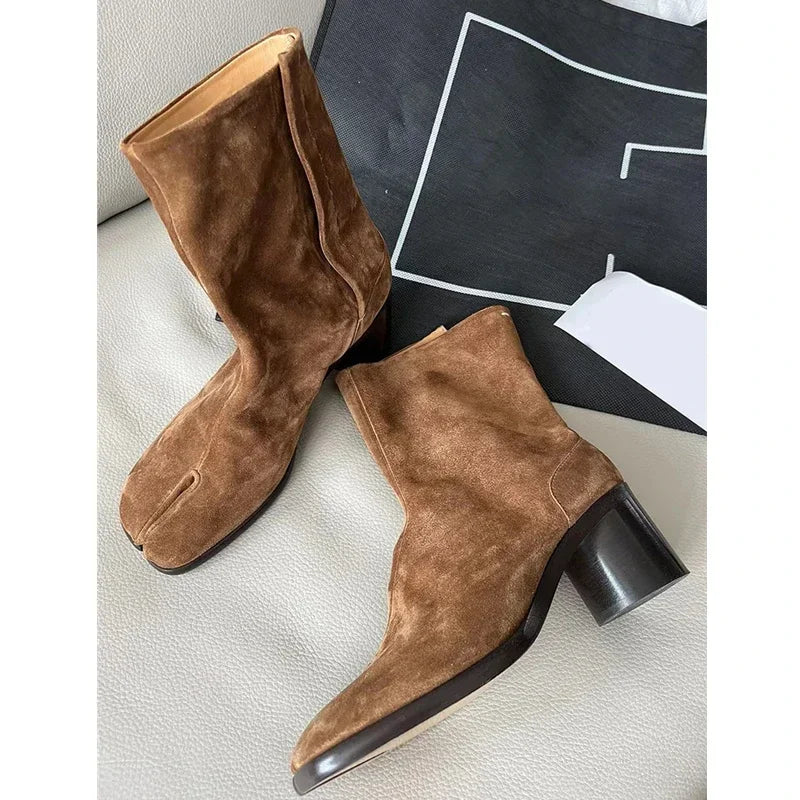 Soft Leather Split toe Tabi Women Ankle Boots Fashion