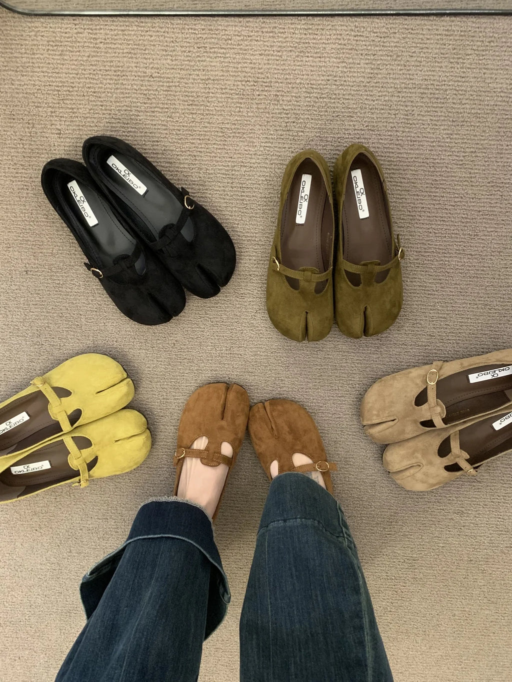 IPPEUM Tabi Shoes For Women Mary Janes 2025 New Fall Winter Fashion Black Split Toe Ballet Flats