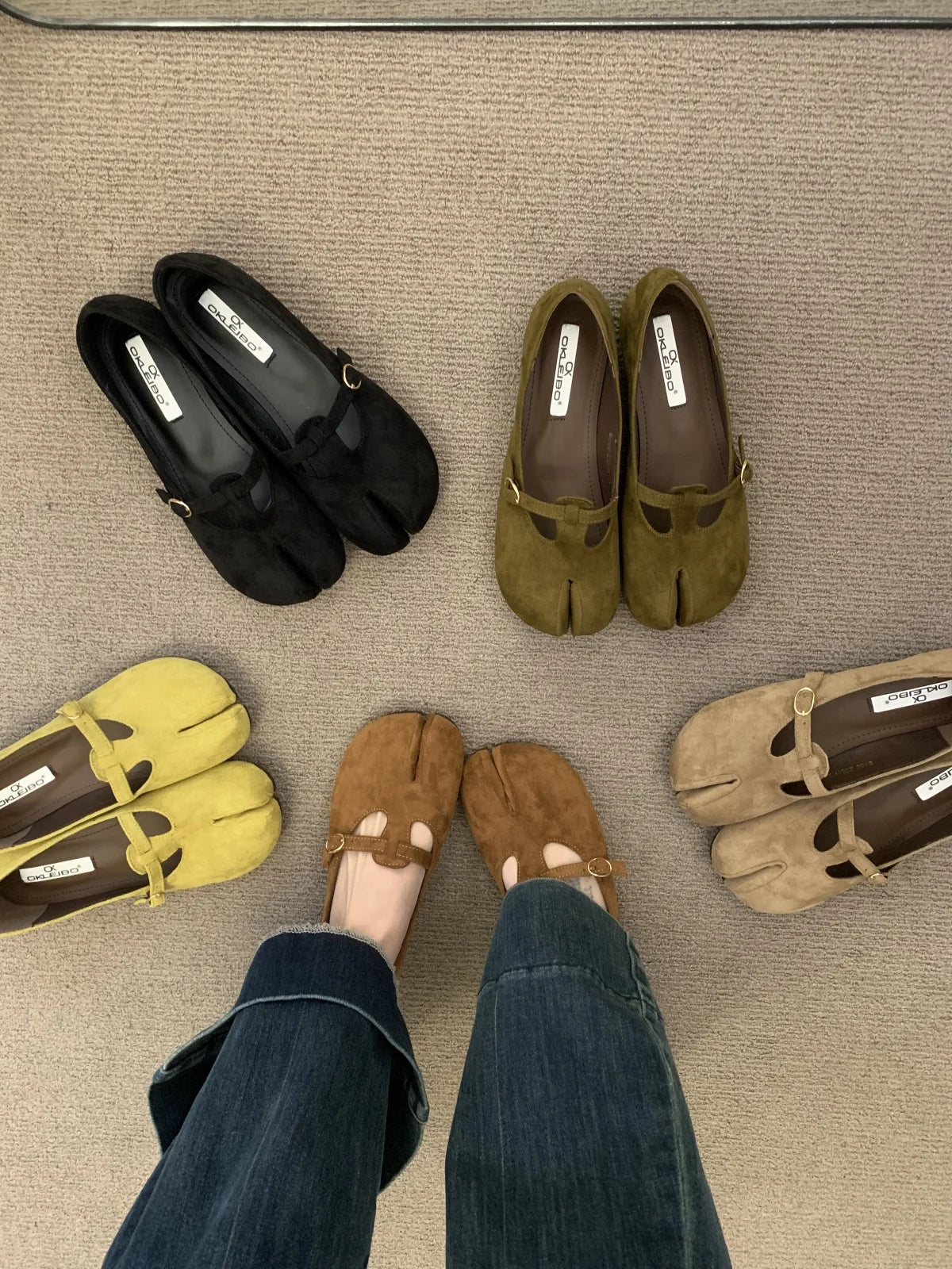 IPPEUM Tabi Shoes For Women Mary Janes 2025 New Fall Winter Fashion Black Split Toe Ballet Flats