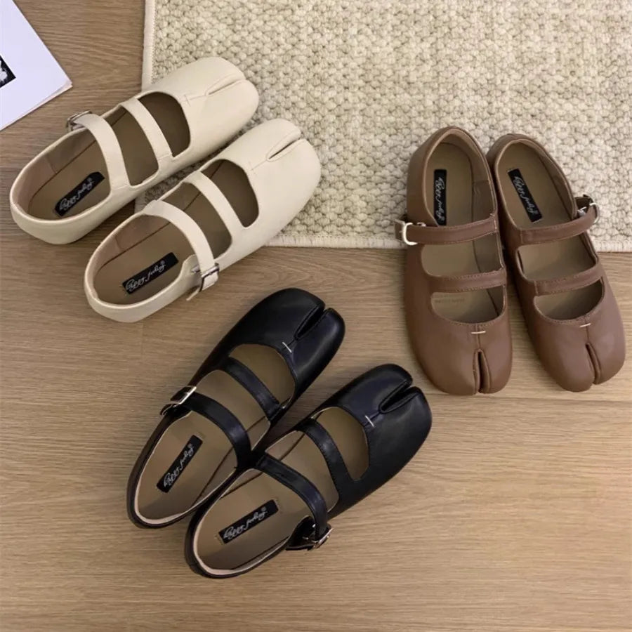 Bailamos Brand Fashion Split Toe Flats Shoes Women Ballerina Ninja Tabi Cozy Loafers Female Casual Moccasins Ladies Ballet Shoes