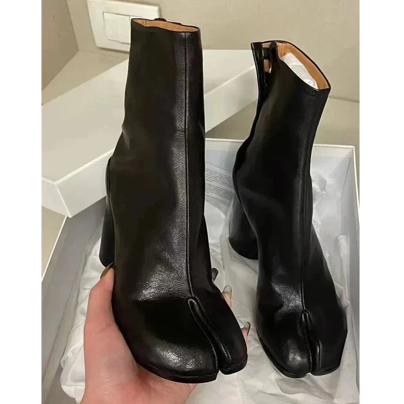 Soft Leather Split toe Tabi Women Ankle Boots Fashion