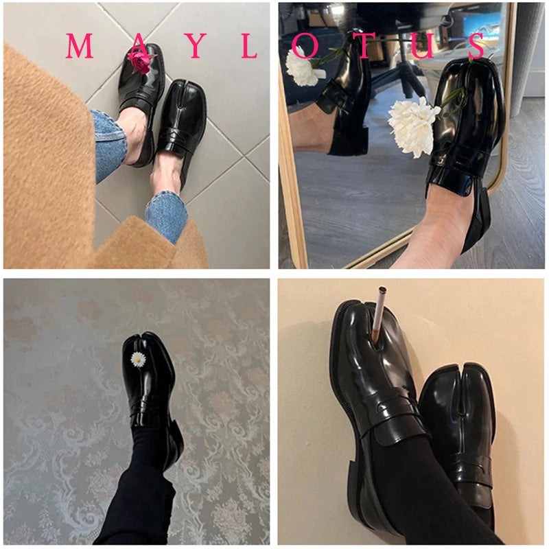 New Black Tabi Shoes Women Split Toe Flats Woman Thin Sole Shoes chaussure femme Leisure Loafers Woman Fashion zapatos de mujer